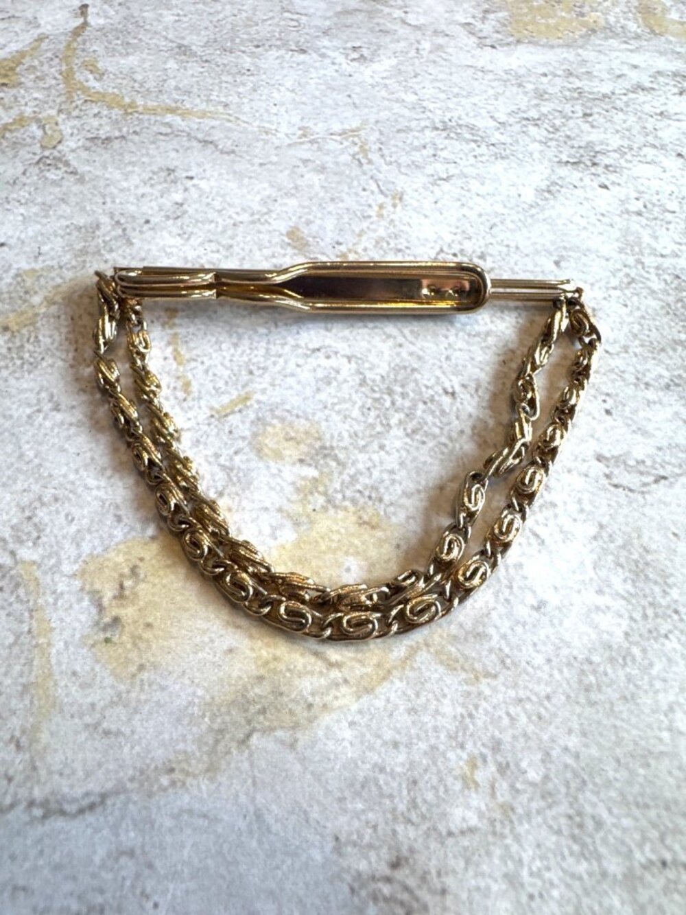 Vintage Gold-Tone Tie Bar Clip with Chain